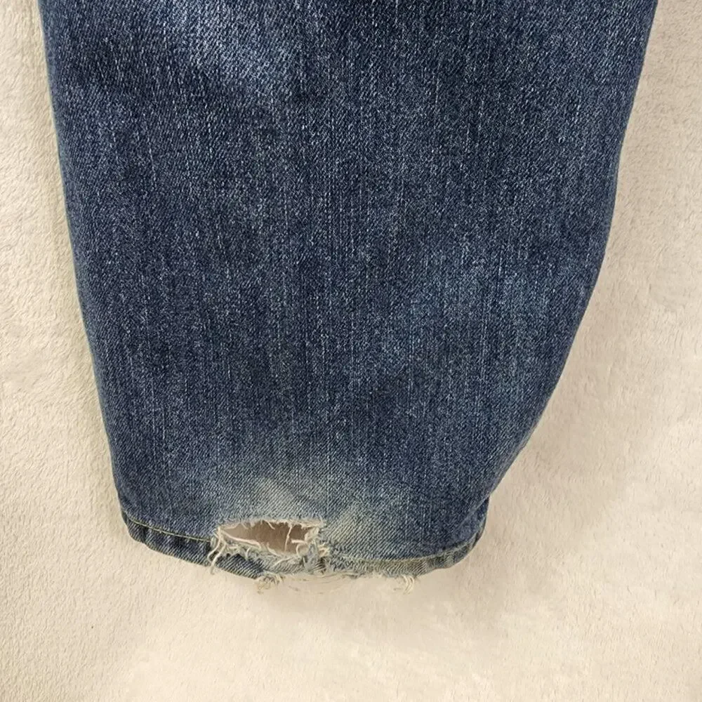 Tommy Hilfiger Straight Jeans Men 33/32 Classic Fit 5 Pocket Blue Denim Shredded